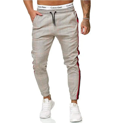 High Quality Men's Stripe Pants Casual Loose Pencil Pants Men's Slim Fit Plaid Side Stripe Skinny Trousers Jogger Casual Pants