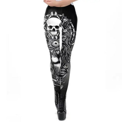 FCCEXIO Fashion Skull New Design Punk Women Legging Gothic Style Lion Retro Vintage Steampunk Leggins Ankle Pants Cosplay Leggin