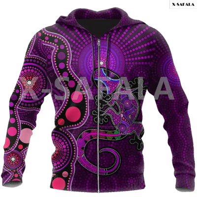 Aboriginal_Australia_Indigenous_Purple_The_Lizard 3D Printed Hoodie Man Women Harajuku Outwear Zipper Pullover Sweatshirt Casual