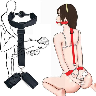 Female Handcuff Neck Collar Wrist Mouth Gag Strap Fetish SM Sex Toys Woman Couples Bdsm Bondage Set Restraint Adult Game Product