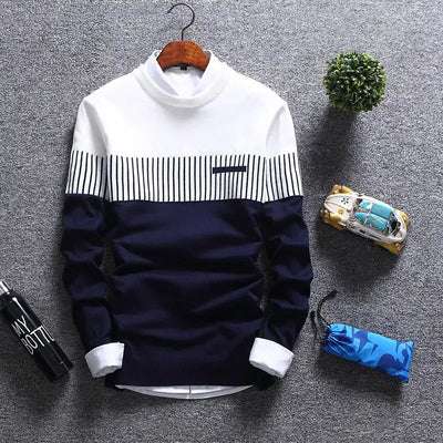 New Men's Autumn Winter Pullover Wool Slim Fit Striped Knitted Sweaters Mens Brand Clothing Casual pull homme hombre
