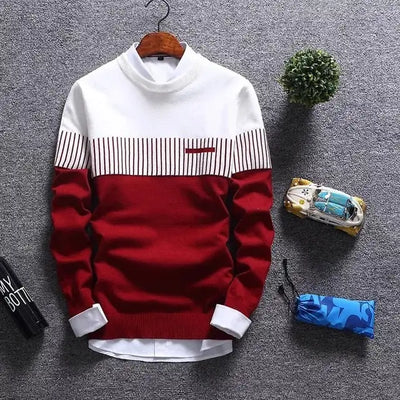 New Men's Autumn Winter Pullover Wool Slim Fit Striped Knitted Sweaters Mens Brand Clothing Casual pull homme hombre