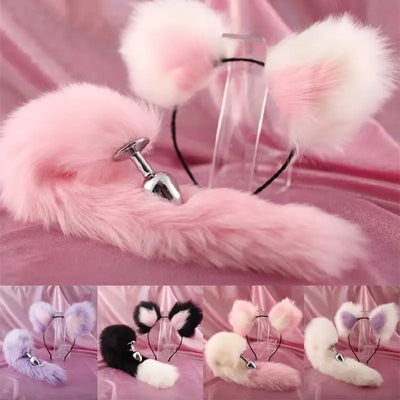 Cute ears Headbands with Fox / Rabbit Tail Metal Butt Anal Plug Erotic Cosplay Accessories Adult Sex Toys for Couples