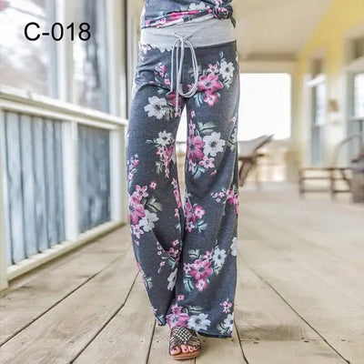 Leosoxs Spring  Loose Beach Women's Pants Fashion Floral Print Drawstring Wide Leg Ladies Long Pants Sweatpants Plus Size