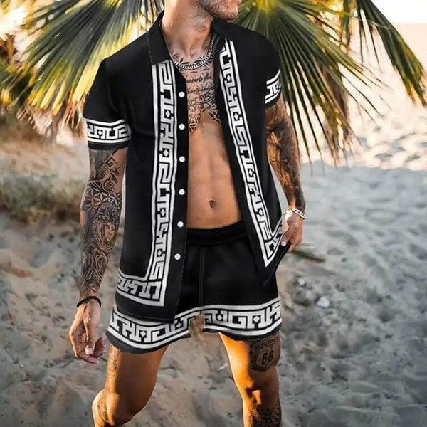Men‘s Sets Short Sleeve Hawaiian Shirt And Shorts Summer Printing Casual Shirt Beach Two Piece Suit