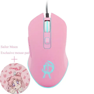 Pink Optical Mouse Sailor Yoon Gaming Computer Wired Mause Mute Pretty Backlit Colorful Mice 3200DPI For Girl Women Gift PC Game