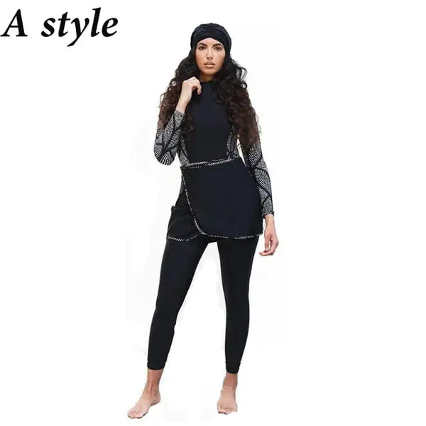 Muslim Women Sofia Swimwear Hijab Long Sleeves Sport Modest Patchwork Swimsuit 3pcs Islamic Burkinis Wear Bathing Suit 4XL