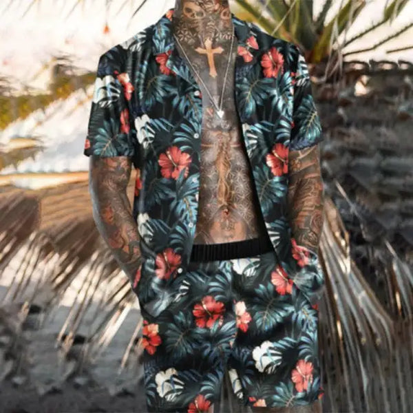 Men‘s Sets Short Sleeve Hawaiian Shirt And Shorts Summer Printing Casual Shirt Beach Two Piece Suit