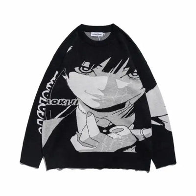 Anime Girl Knitted Sweater Men Hip Hop Streetwear Sweaters Vintage Pullover Women 2021 Japanese Harajuku Tops Spring Pullover
