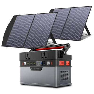 ALLPOWERS Solar Generator Battery Charger, 110V/220V Pure Sine Wave AC Outlet With 2×100W Portable Solar Panel For Outdoors