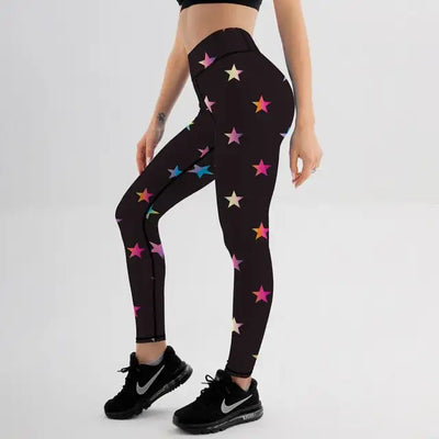 New Fashion Colored Stars Pattern Digital Printed Skinny Breathable Leggings Gifts For Ladies