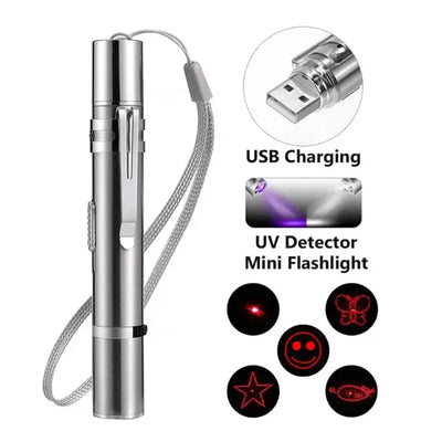 3-In-1 Mini Red Laser Pointer Pen USB Rechargeable 3 In 1 Red Light + White LED Torch Light + UV Flashlight Cat Dog Pet Toy