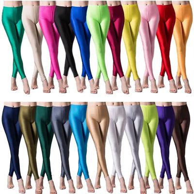 Hot Selling 2021 Women Solid Color Fluorescent Shiny Pant Leggings Large Size Spandex Shinny Elasticity Casual Trousers For Girl