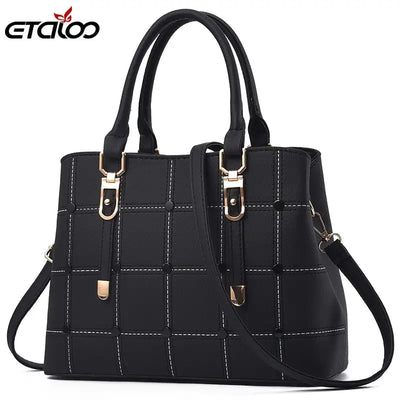 PU Leather Large Capacity Woman Handbag Grid Shoulder Bag Fashion Casual  Designer Crossbody Bag Ladies PurseBag Women's Bag