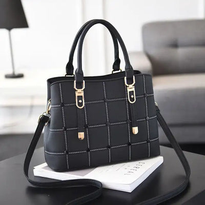 PU Leather Large Capacity Woman Handbag Grid Shoulder Bag Fashion Casual  Designer Crossbody Bag Ladies PurseBag Women's Bag