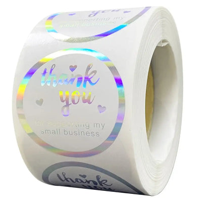 100-500pcs Rainbow Laser Thank You Stickers Small Business Stickers Adhesive Labels for Business Boutiques Wrapping Supplies