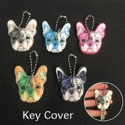 Cute Silicone French Bulldog Dog Key Cover Cap Keychain Women Key Chain Ring Girls Kids Bag Charm Accessories Pendant Gifts