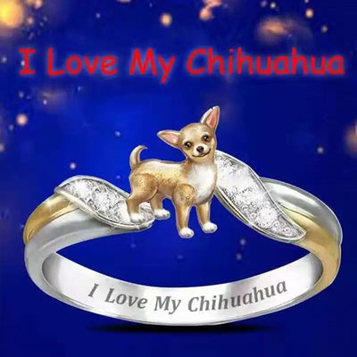Simple Love My Pet Chihuahua Two-Tone Cute Dog Ring Women's rings jewelry gothic accessories Female ring Bijouterie Female