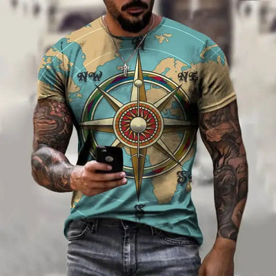 Men's Summer 3D Printed Compass T-Shirt Hip-Hop Style Large Size T-Shirt Cross Style O-Neck Short Sleeve Men Clothing XXS-6XL