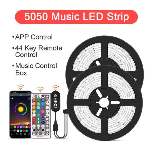 LED Light Strip, Music Sync, 44 key remote control, bluetooth phone app Control for Party tv Christmas decorations