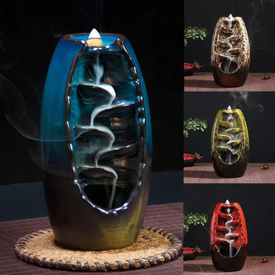 Mountain River Handicraft Incense Holder Ceramic Backflow Waterfall Smoke Incense Burner Home Decor best Christmas gift