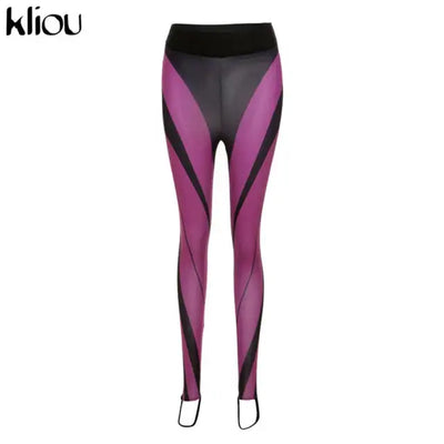Kliou Print Hipster Leggings Women Medium Waist  Active Workout Skinny Slim Outfit Streetwear Sporty Female Trousers Not Mesh