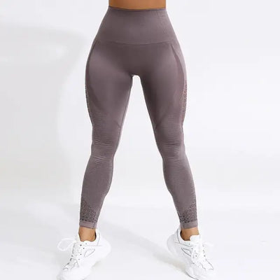 NORMOV Women High Waist Hollow Yoga Leggings Seamless Stretch Sexy Push Up Leggins Fitness Exercise Breathable Workout Leggings