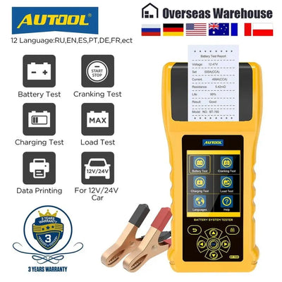 AUTOOL BT760 Car Battery Tester with Printer 6- 32V Color Screen Battery Test & Cranking Test & Charging Test & Max Load Test