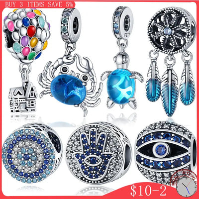 HOT SALE 925 Sterling Silver Blue Zircon Crab Hot Balloon Beads Charms Fit Original Pandora Bracelet Women Fashion DIY Jewelry