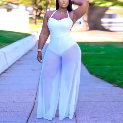 Plus Size Jumpsuits and Rompers for Women 4XL 5XL Large Solid See Through Sexy Evening Night Club Wear Clothes Jumpsuits 2021