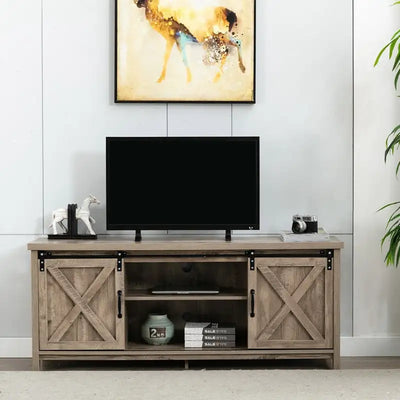 Farmhouse Barn Door TV Stand Wood Media Console Storage Cabinet Entertainment Center Living Room TV Cabinet Table