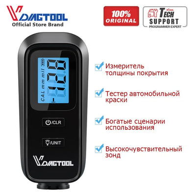 VDIAGTOOL VC100 Automobile Thickness Gauge Car Paint Tester Thickness Coating Meter Russia Manual Ultra-precise 0.1Micro Fe/nFe