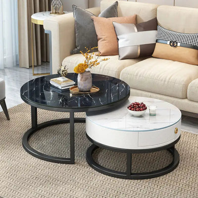 Nordic 2pcs NEW Living Room White Coffee Tables Marble Texture Combination Furniture Round Durable Table Basse