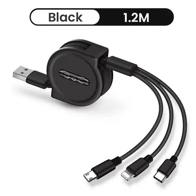 120cm 3 In 1 USB Charge Cable for iPhone 13 12 Micro USB Type C Cable Retractable Portable Charging Cable For iPhone X 8 Samsung