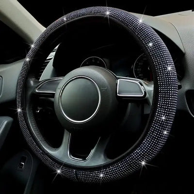 Car Rhinestones Steering Wheel Cover With Crystal Diamond Sparkling Car Suv Steering Wheel Protector Fit 14.5-15 Inch Vehicle