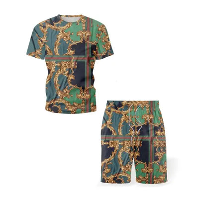 Summer Men Clothing Retro Ethnic Style Beach Men's Sets Fashion O-Neck Short Sleeve Outfit Set Male T-Shirt and Shorts Suits