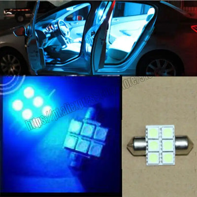 Ice Blue 6-SMD LED Bulbs door light registration plate lamp Car Interior Dome Lights 1.25