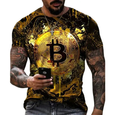 Bitcoin 3D Print Men Tshirt Breathable Casual Fitness Clothes Men Short Sleeved Sports Tshirt Oversize O Neck Loose Men Clothing
