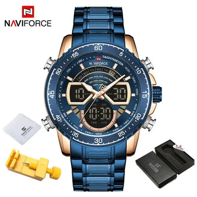 NAVIFORCE Men's Military Sports Waterproof Watches Luxury Analog Quartz Digital Wrist Watch for Men Stainless Steel Gold Watches