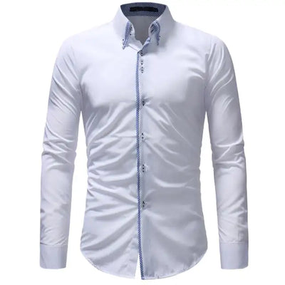 Trim Fit Mens Smart Casual Dress Shirts Turn-down Collar Long Sleeve Solid Business Men Clothing