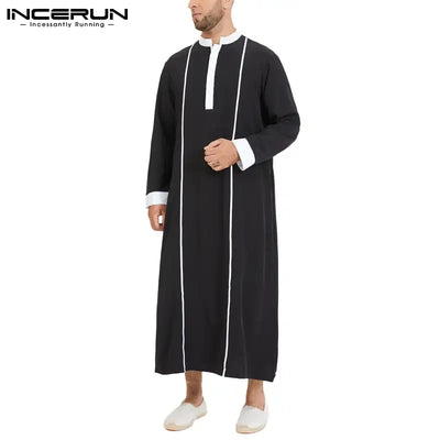 INCERUN Men Islamic Arabic Kaftan Muslim Clothing Long Sleeve Patchwork Abaya Robes Fashion Saudi Arabia Dubai Mens Jubba Thobe