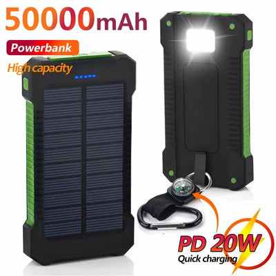 50000mAh Solar Power Bank Large-Capacity Portable Mobile Phone Charger LED Outdoor Travel PowerBank for Xiaomi Samsung IPhone