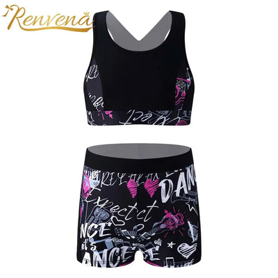 Yoga Sets Fashion Girls Two Piece Sports Clothes Tops and Shorts Childrens Clothing Sets Sportswear Kids Gym Workout Outfits