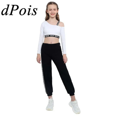 Kids Girls Sportswear Sweatsuit Long Sleeve Crop Top + Pants Childrens Ballet Gymnastics Outfits Workout Yoga Sets Tracksuits