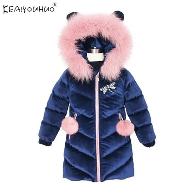 Fashion Winter Coat Hoodies Baby Clothes Zipper Outerwear Coat For Girls Thick Mid-length Down Padded Jacket Childrens Jacket