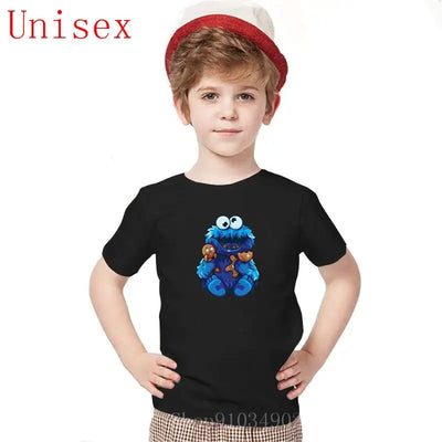 Cookie mon-ster goes insane and eats Gingerbread man printed shirts for teenage girl kids  boys summer clothes childrens clothes