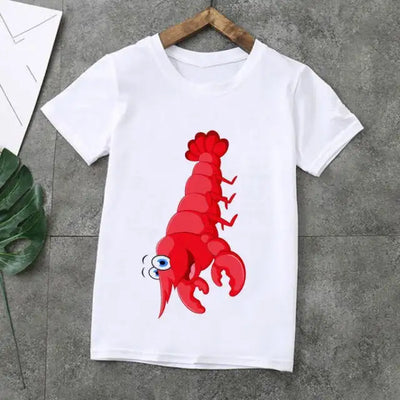 Summer 2021 Girls Clothes Cartoon Print Crab Baby Boy Clothes Octopus Cute Baby Tee Round Neck Childrens Shirt White Boy T Shirt