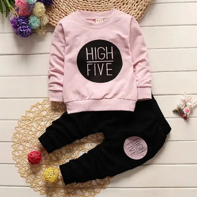 Kids Clothes Girls 2 Piece Set Korean Fashion Letter O-neck Long Sleeved T-shirts Tops + Pants Childrens Infant Clothing Outfit