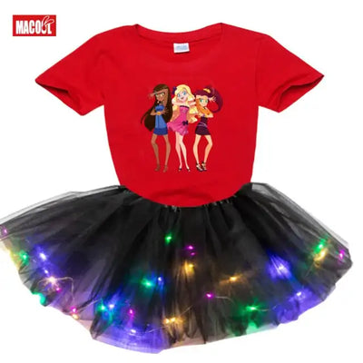 Girls Clothes Set 2020 Summer Sets Kids Suit T Shirt +Tutu Dress Light LED Party Dress 2 pcs Childrens Outfits birthday