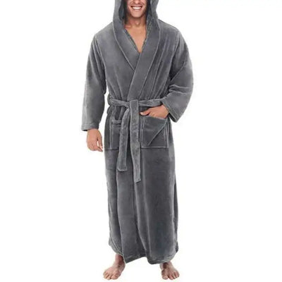 Men Soft Coral Fleece Solid Color Pockets Long Bath Robe Home Gown Sleepwear Towel Robe Winter Pajamas 2021